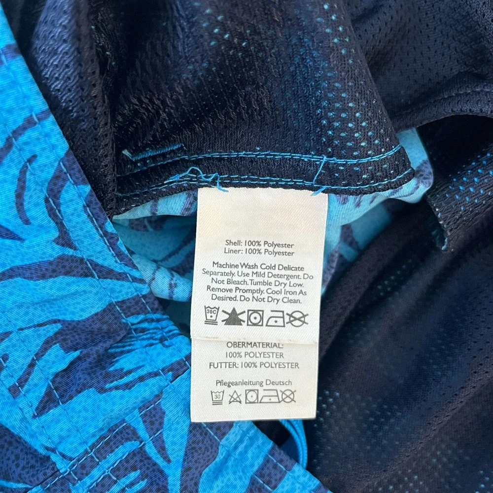 Eddie Bauer Mens Blue Tropical Palm Leaf Print Swim‎ Trunks Mesh Lining Size M